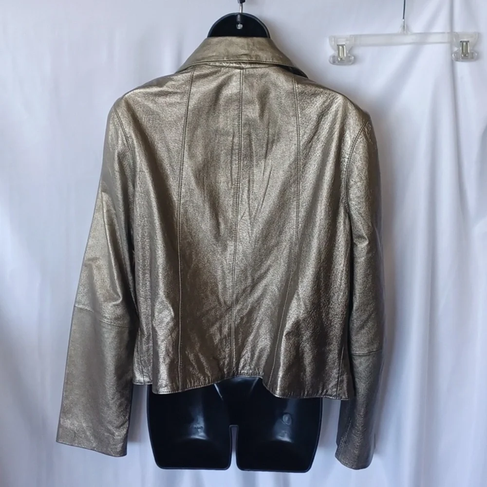 Spiegel Vintage Metallic Gold Soft Leather Women’s One Button Blazer Jacket